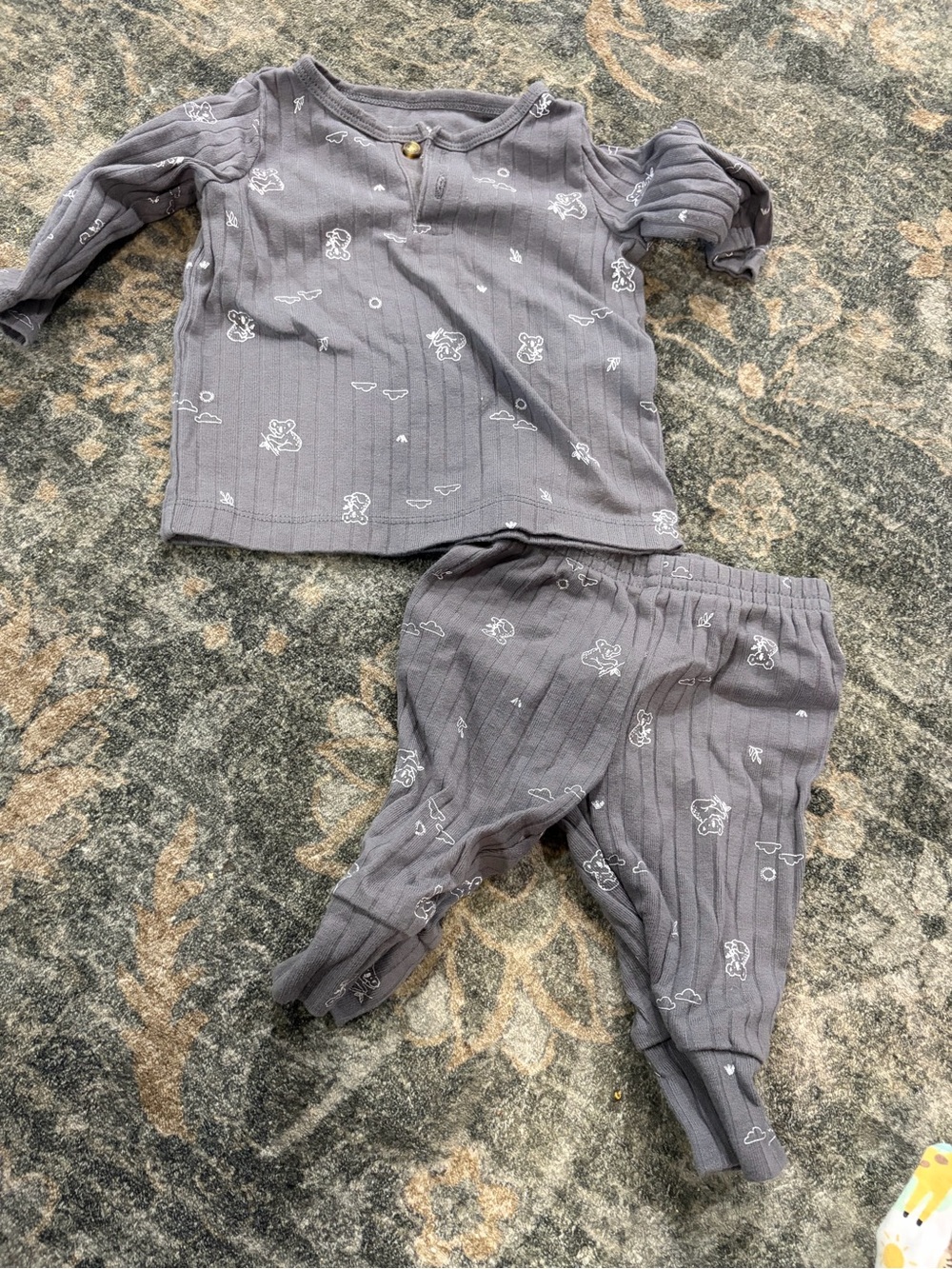 Kids Grey Ribbed Two-Piece Pajama Set